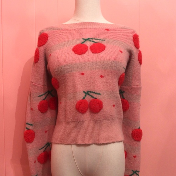 3D Cherry Pattern Pink Sweater - Picture 2 of 4